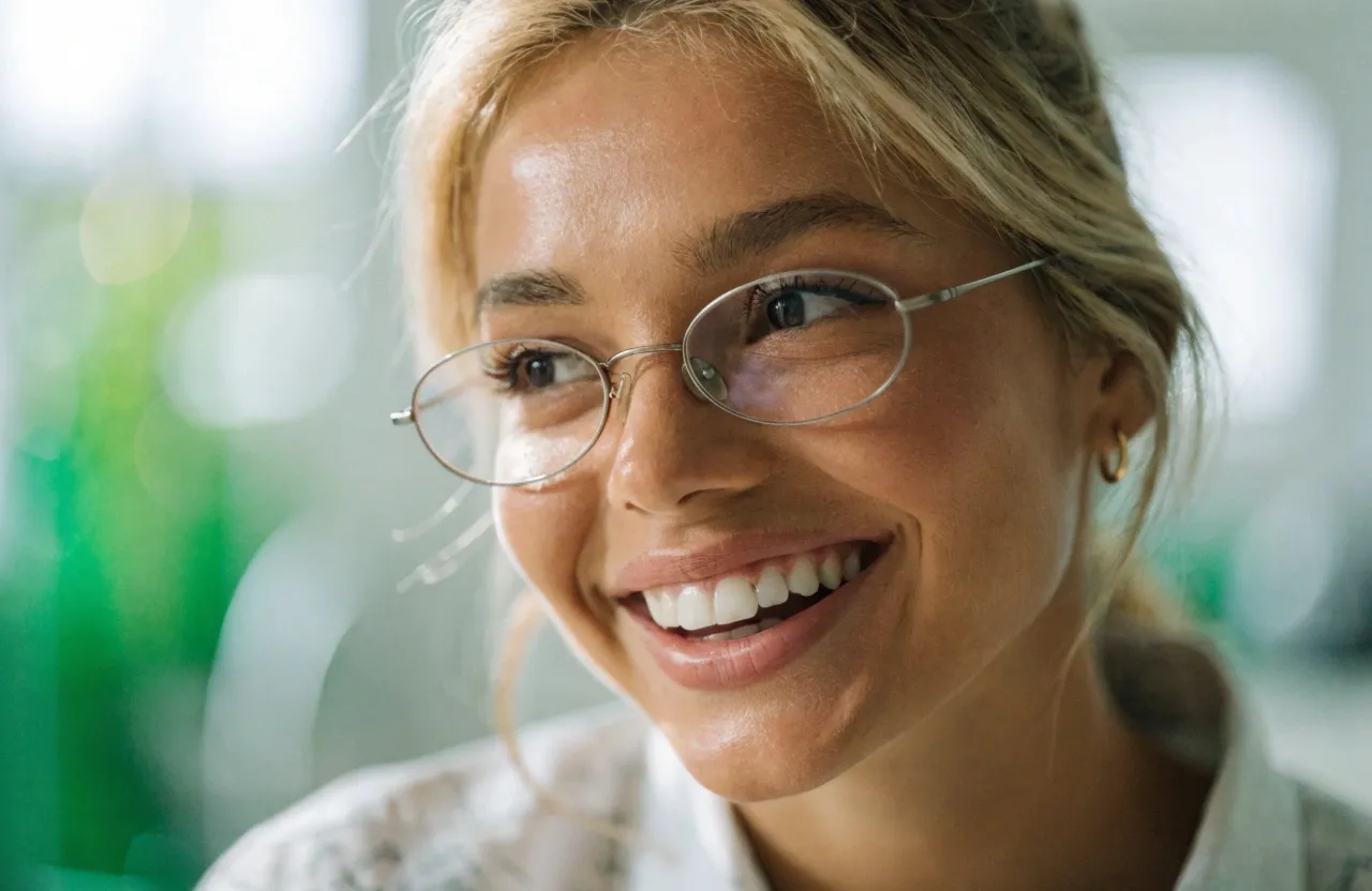 Mulher sorrindo com dentes claros e saudáveis