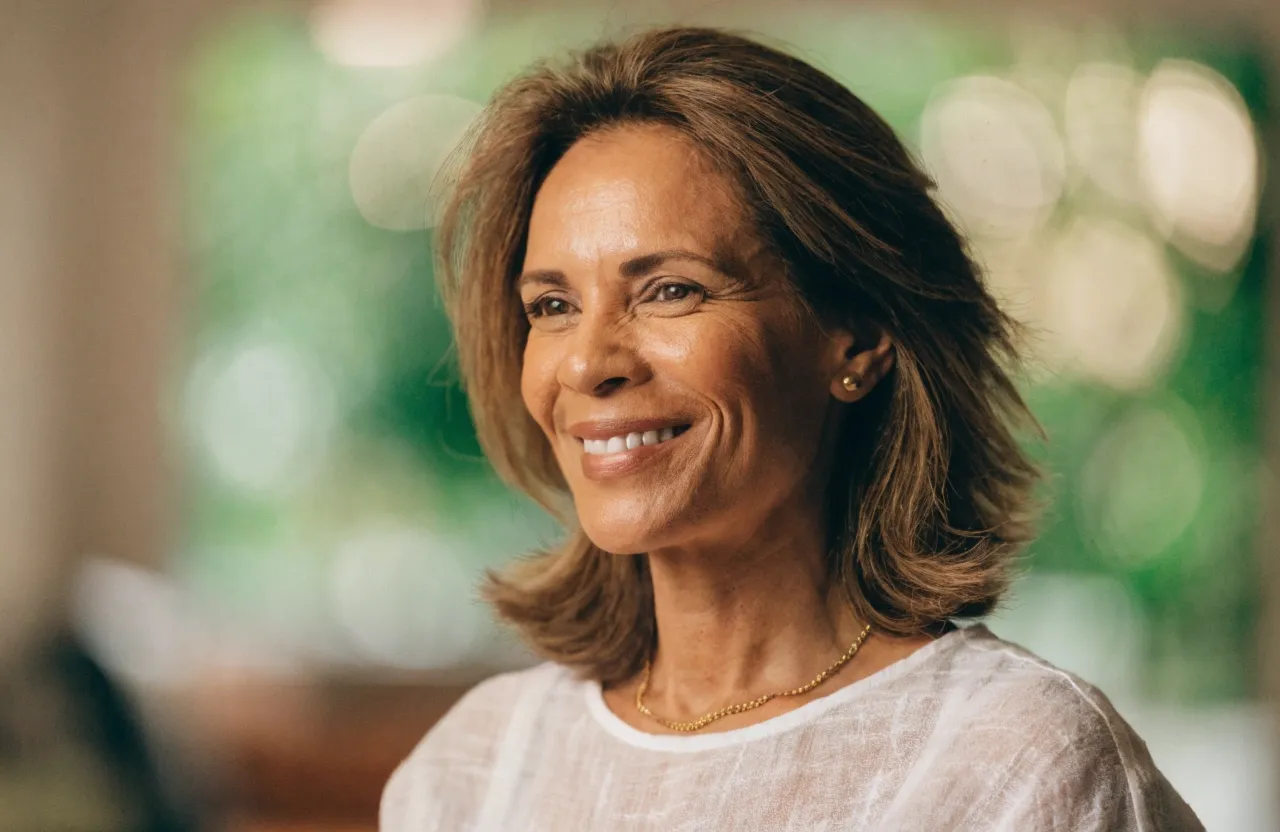 Mulher com sorriso saudável e natural