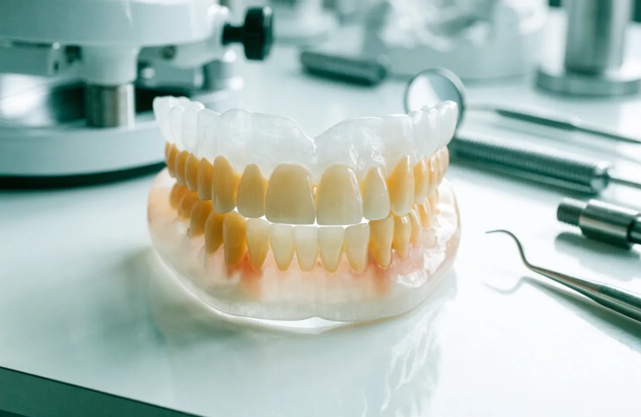Prótese dentária sendo finalizada