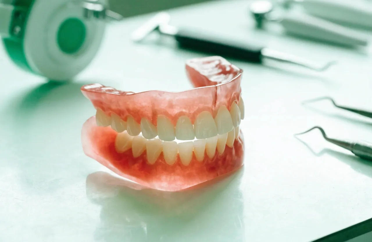 Prótese dentária na bancada do laboratório